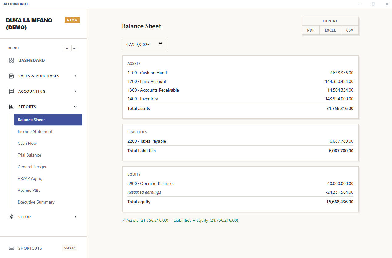 Balance Sheet screenshot