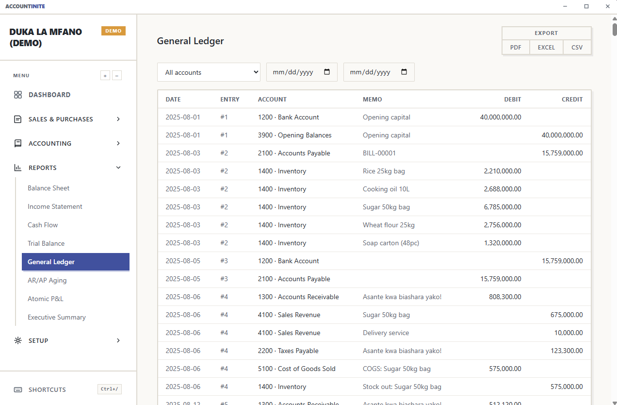 General Ledger screenshot