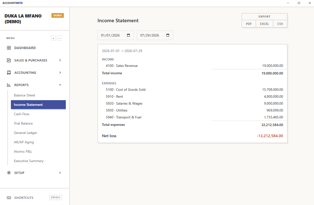 Income Statement screenshot