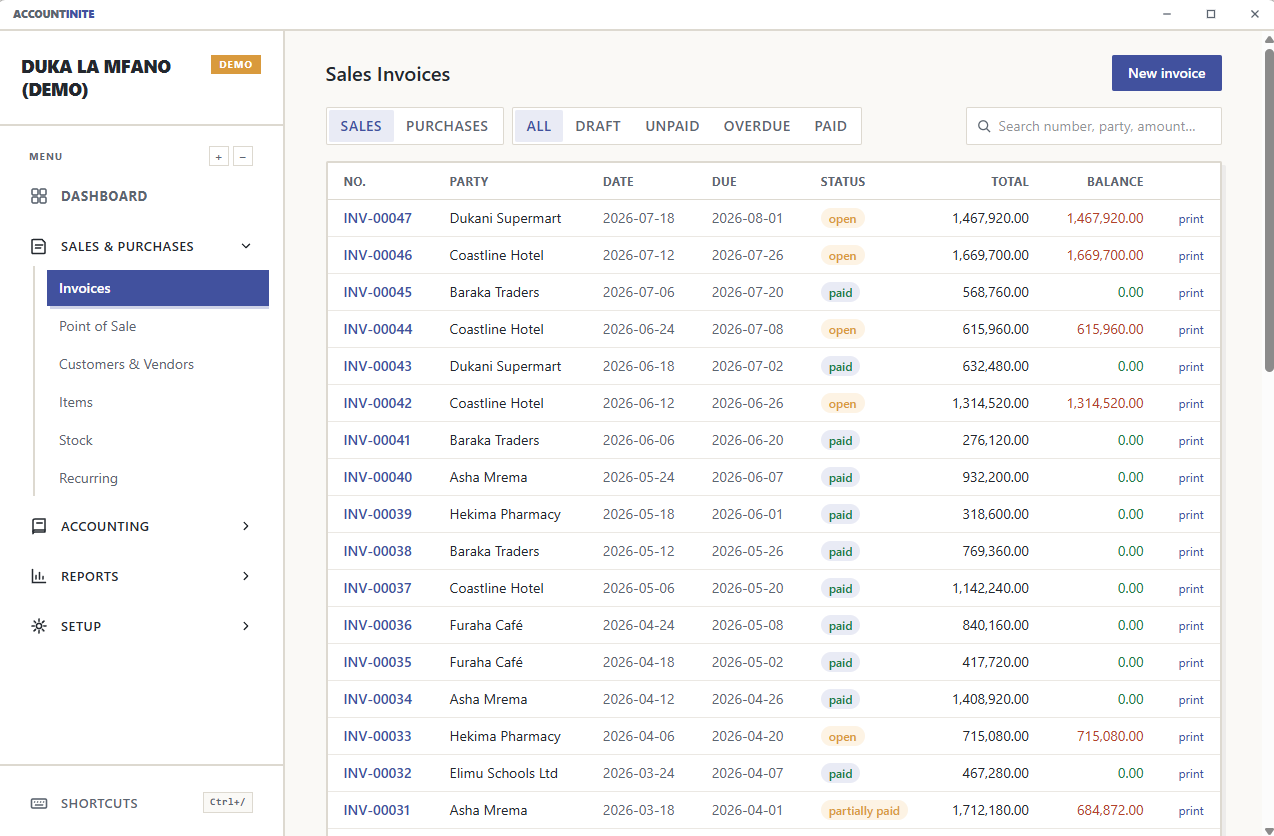 Sales invoice screenshot