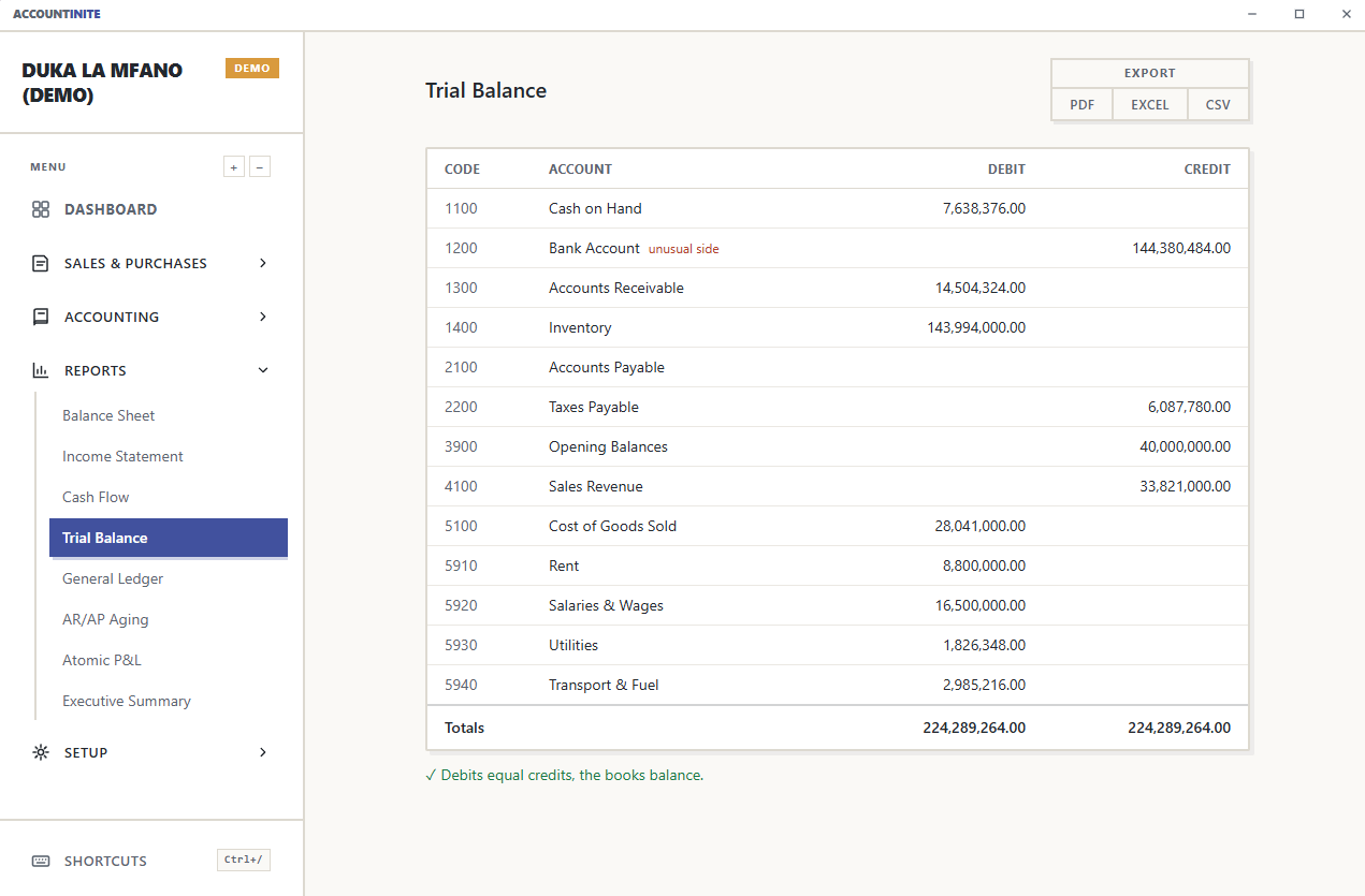 Trial Balance screenshot