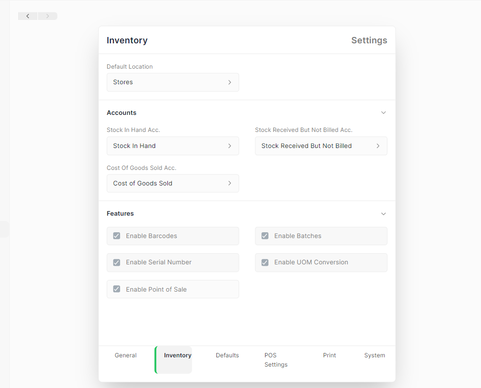 Inventory Settings